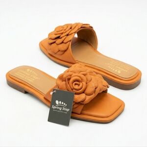 NIB Spring Step Domonique Slide Sandals 8.5 Orange Leather Floral Boho Comfort